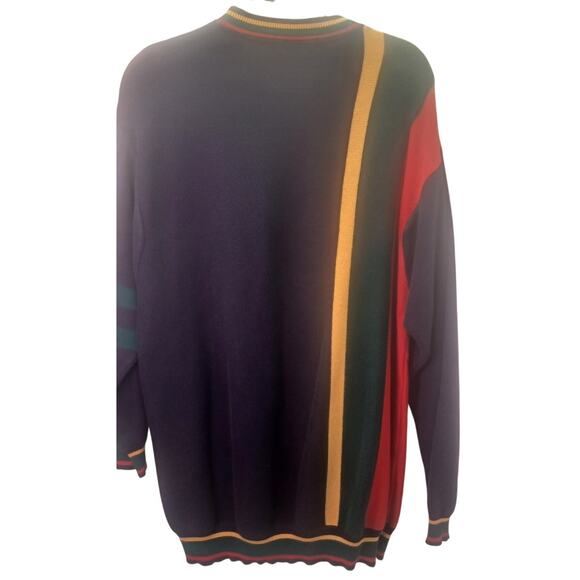 VTG 1990s Style Color block Men's 1/4 Zip Sweater Navy Red Yellow Green XL Y2K - Picture 2 of 5